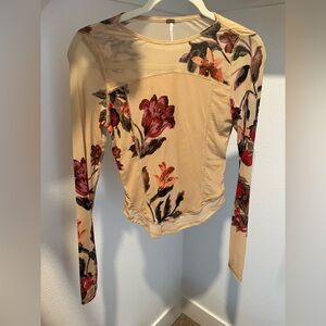 Free People Beige Floral Long Sleeve Blouse